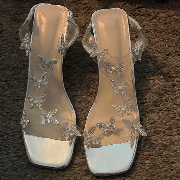 Temu Shoes - Chic Silver Butterfly Women's Heels